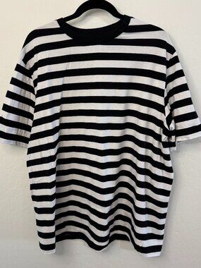 Zengjo Black White Stripe Short Sleeve Crewneck Tee | Size XXL